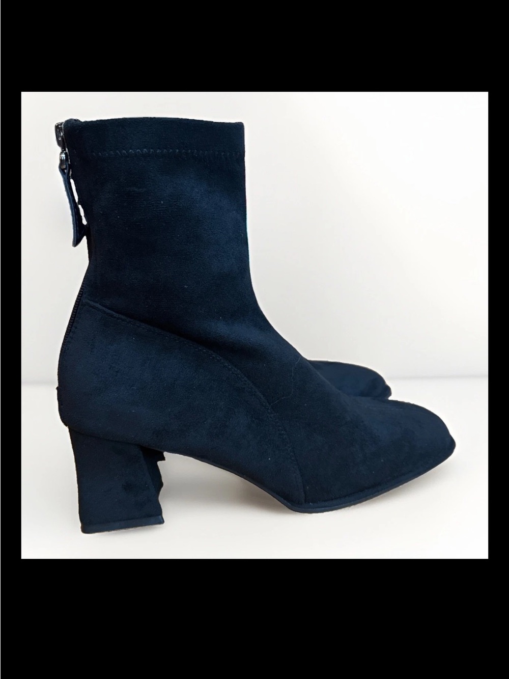 New Trakxy Black Faux Suede Block Heel Square Toe Ankle Boots Ladies 9